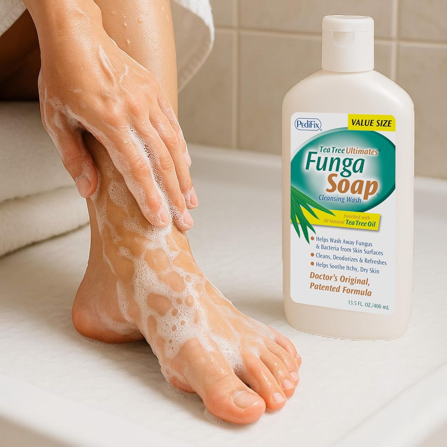 Fungasoap Tea Tree Cleansing Wash – Antifungal Body Wash & Foot Soap – All-Natural Tea Tree Oil Cleanser for Athlete’S Foot, Ringworm, Jock Itch, Body Odor & Fungus - 13.5 Fl. Oz
