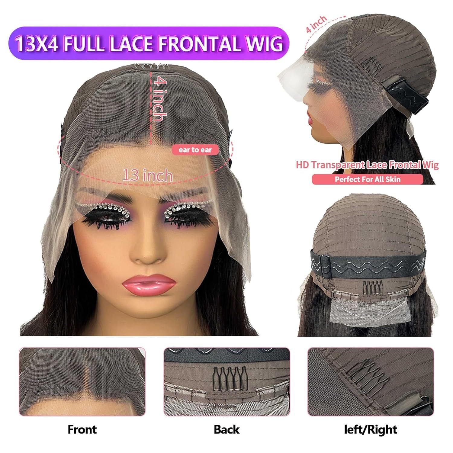 Violly 28 Inch 13X4 Lace Front Wigs Human Hair Straight HD Transparent Wigs for Women 180 Density Straight Lace Frontal Human Hair Wigs Pre Plcked with Baby Hair Natural Black