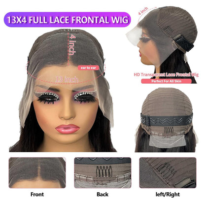 Violly 28 Inch 13X4 Lace Front Wigs Human Hair Straight HD Transparent Wigs for Women 180 Density Straight Lace Frontal Human Hair Wigs Pre Plcked with Baby Hair Natural Black