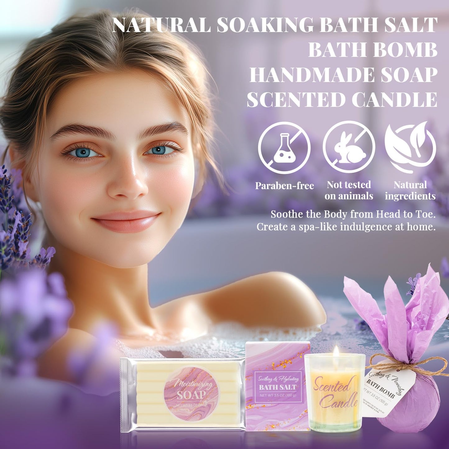 BODY & EARTH Self Care Gifts for Women Get Well Soon Gifts, Purple Birthday Gift Baskets, 8Pcs Lavender Bath and Body Sets with 20Oz Vacuum Insulated Tumbler Mother'S Day Gifts for Mom