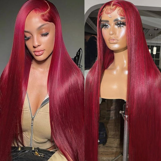 Sweetie 99J Burgundy 13X4 Lace Front Wigs Human Hair 180% Density 28 Inch Straight Lace Front Wigs Human Hair Wig for Women with Baby Hair
