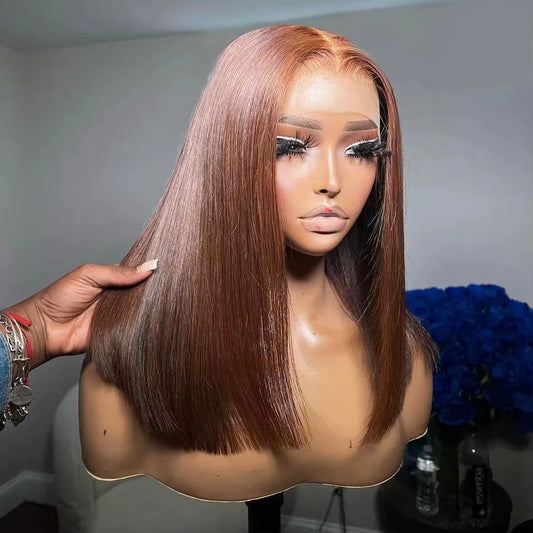 13X4 Lace Front Wig Bob Human Hair Brown Straight 180% Full Density HD Transparent Lace Frontal Wigs Bob Hair Lace Front Wig