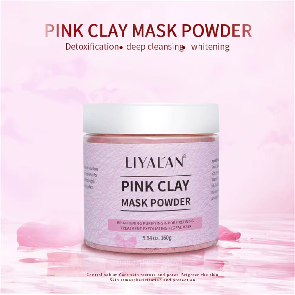 Pink Clay Mask Powder Face Reduce Blackheads Acne Kaolin Peel off Purify Pores Facial Whitening Exfoliating SPA Beauty Skin Care
