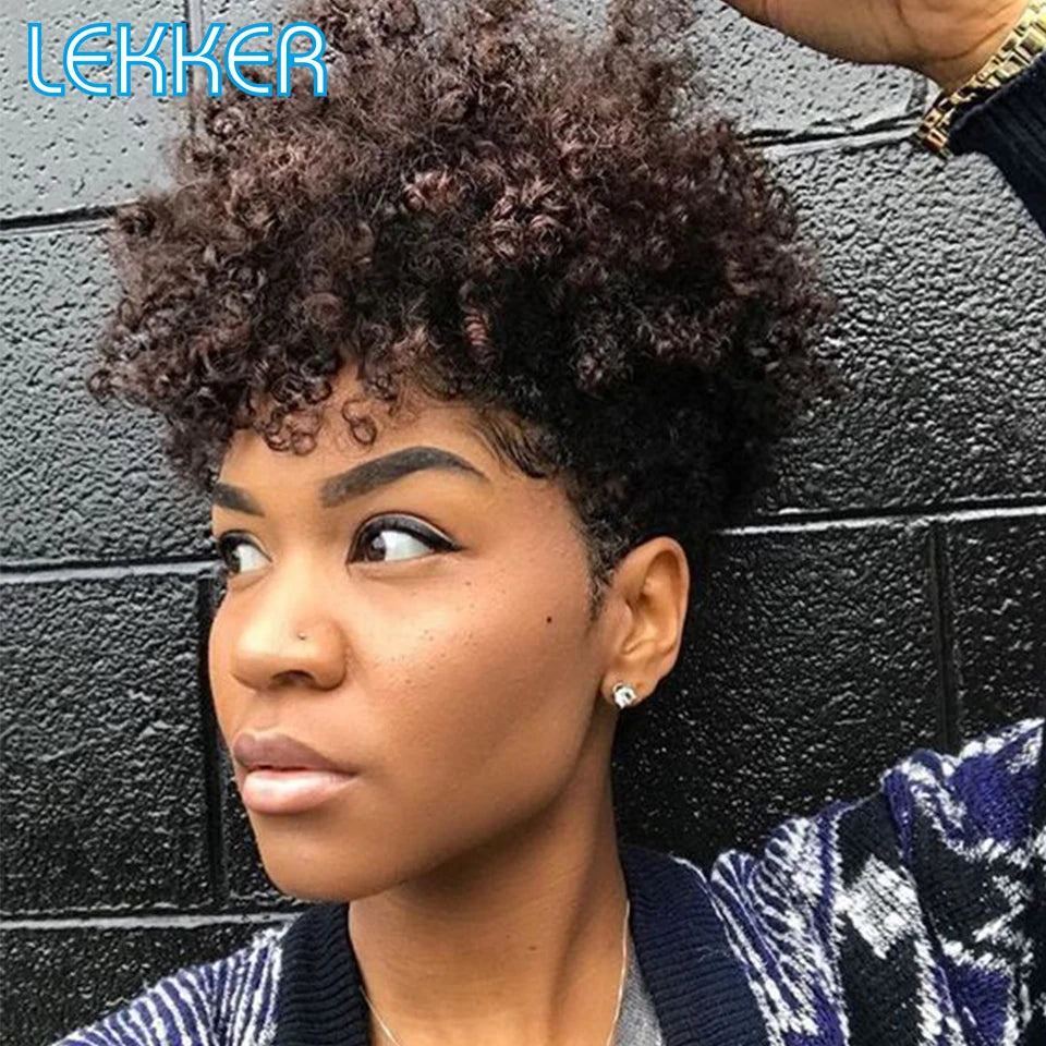 Short Pixie Cut Afro Kinky Curly Bob 100% Human Hair Wigs for Women Brazilian Remy Hair Full Machine Made Colored Wigs