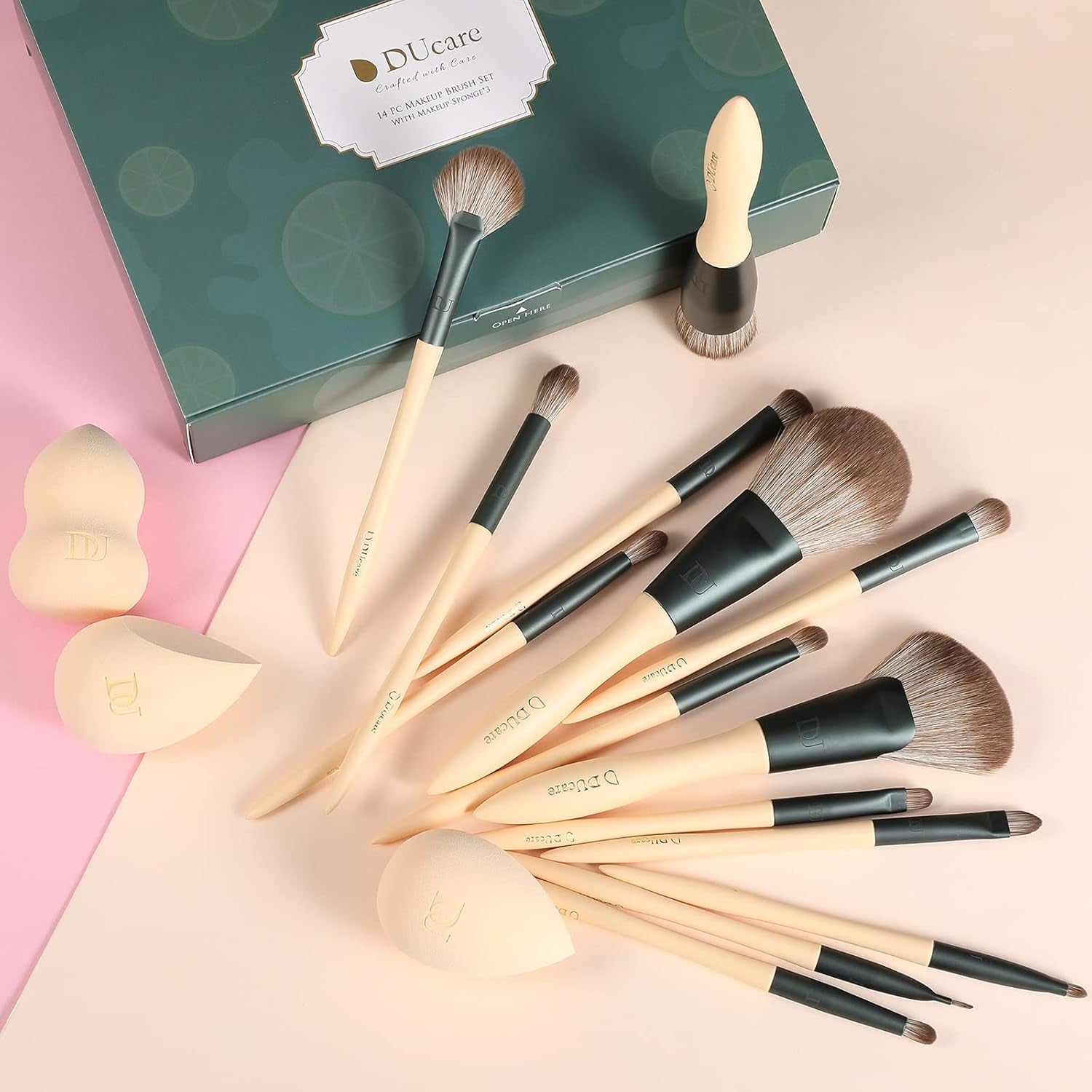 Makeup Brushes 14Pcs with 3Pcs Makeup Spong & Cosmetic Bag