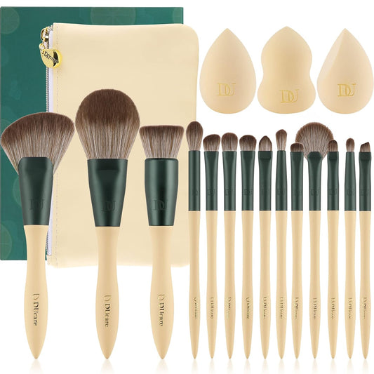 Makeup Brushes 14Pcs with 3Pcs Makeup Spong & Cosmetic Bag