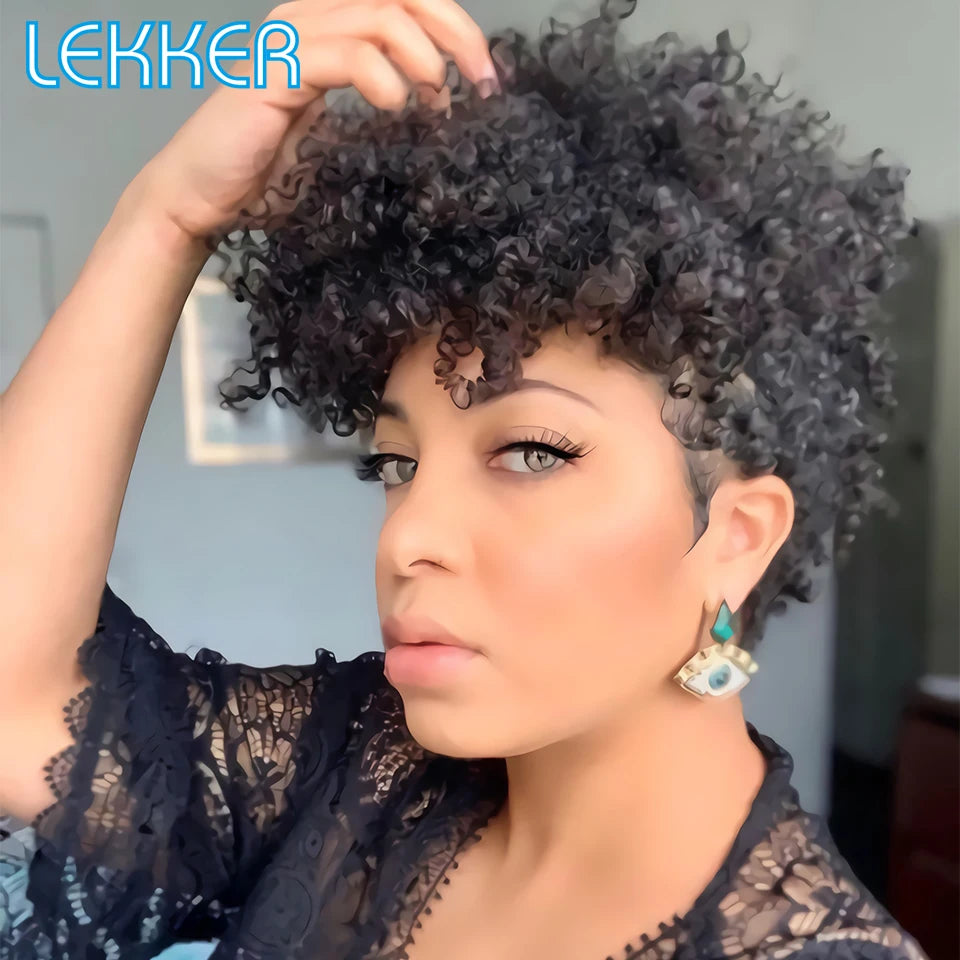 Short Pixie Cut Afro Kinky Curly Bob 100% Human Hair Wigs for Women Brazilian Remy Hair Full Machine Made Colored Wigs