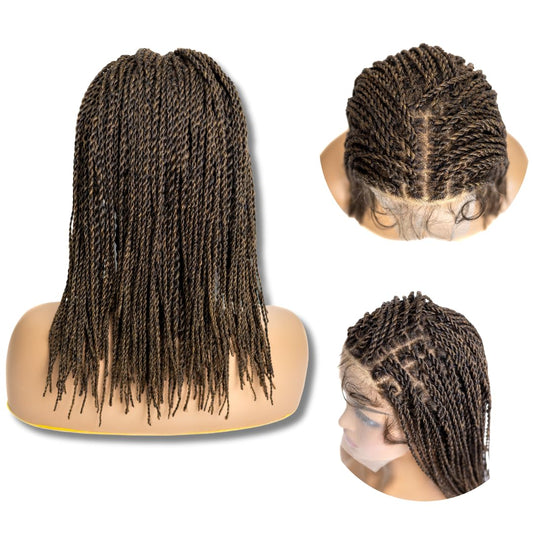 PIB 12” Single Full Lace Braid Wig – Micro Senegal Twist Braided Wig, Knotless Braided Wigs for Black Women (#1B27, off Black and Light Brown)