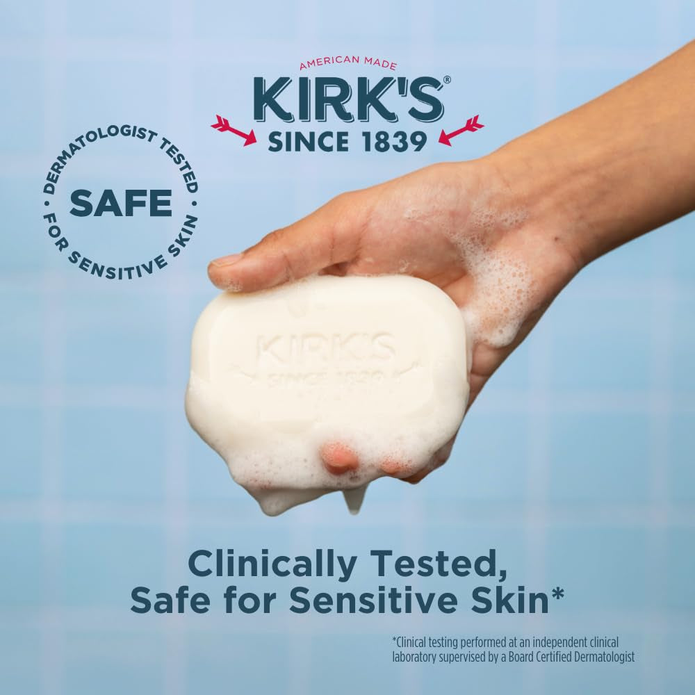 Kirk'S Castile Bar Soap for Men, Women & Children - Made with Premium Coconut Oil, Sensitive Skin Formula- Vegan & Non GMO- Fragrance Free- 4 Oz. Bars 6 Pack