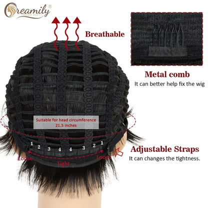 Short Wigs for Black Women Synthetic Black Pixie Cut Wigs Black Pixie Wigs with Bangs Wefted Wig Caps