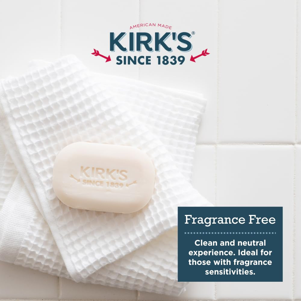 Kirk'S Castile Bar Soap for Men, Women & Children - Made with Premium Coconut Oil, Sensitive Skin Formula- Vegan & Non GMO- Fragrance Free- 4 Oz. Bars 6 Pack