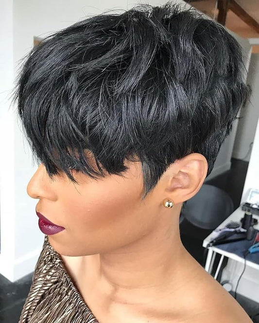 VRZ Short Curly Pixie Cut Wig Human Hair Short Wigs for Black Women Pixie Cut Wigs Human Hair Short Human Hair Pixie Cut Glueless Wig Short Wigs Natural Curly Color 1B