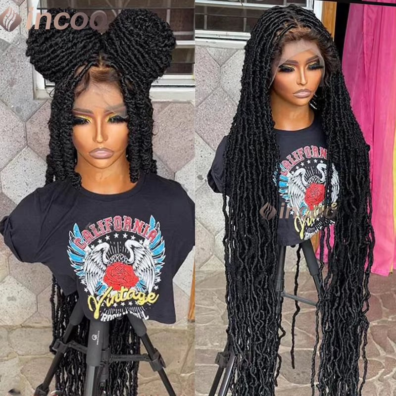 Long 40" Dreadlocks Braided Wigs Synthetic Full Lace Front Wigs Butterfly Locs Box Braids Wig for Black Women Twist Braided Wig
