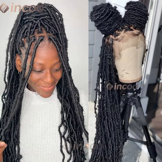 Long 40" Dreadlocks Braided Wigs Synthetic Full Lace Front Wigs Butterfly Locs Box Braids Wig for Black Women Twist Braided Wig
