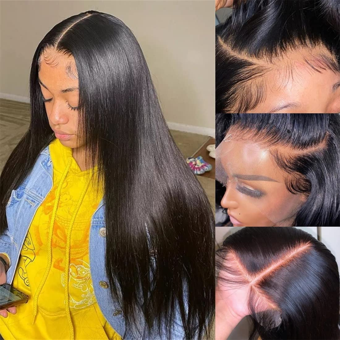 20 INCH Straight Lace Front Human Hair Wigs for Black Women HD Transparent Glueless Pre Plucked 180% Density 13X4 Straight Frontal Wigs