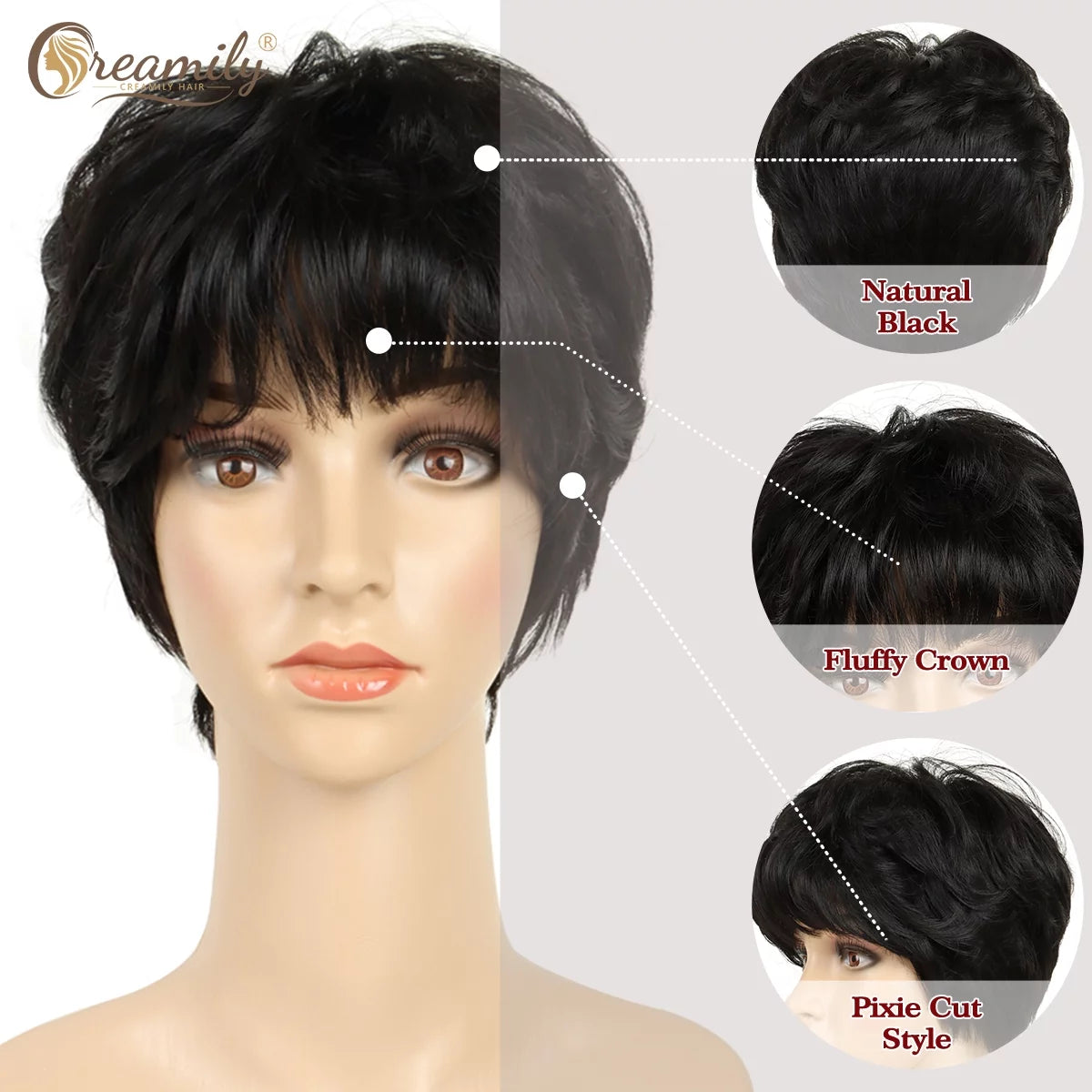 Short Wigs for Black Women Synthetic Black Pixie Cut Wigs Black Pixie Wigs with Bangs Wefted Wig Caps