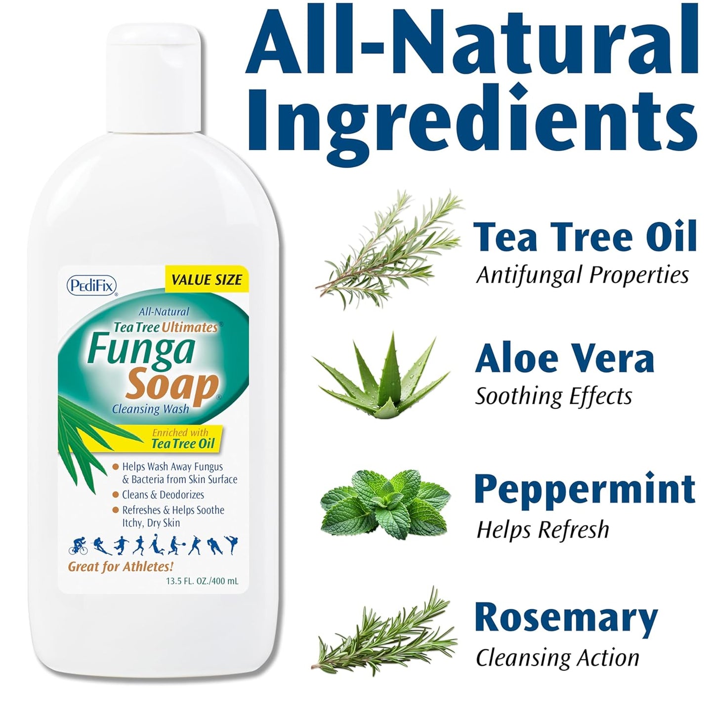 Fungasoap Tea Tree Cleansing Wash – Antifungal Body Wash & Foot Soap – All-Natural Tea Tree Oil Cleanser for Athlete’S Foot, Ringworm, Jock Itch, Body Odor & Fungus - 13.5 Fl. Oz