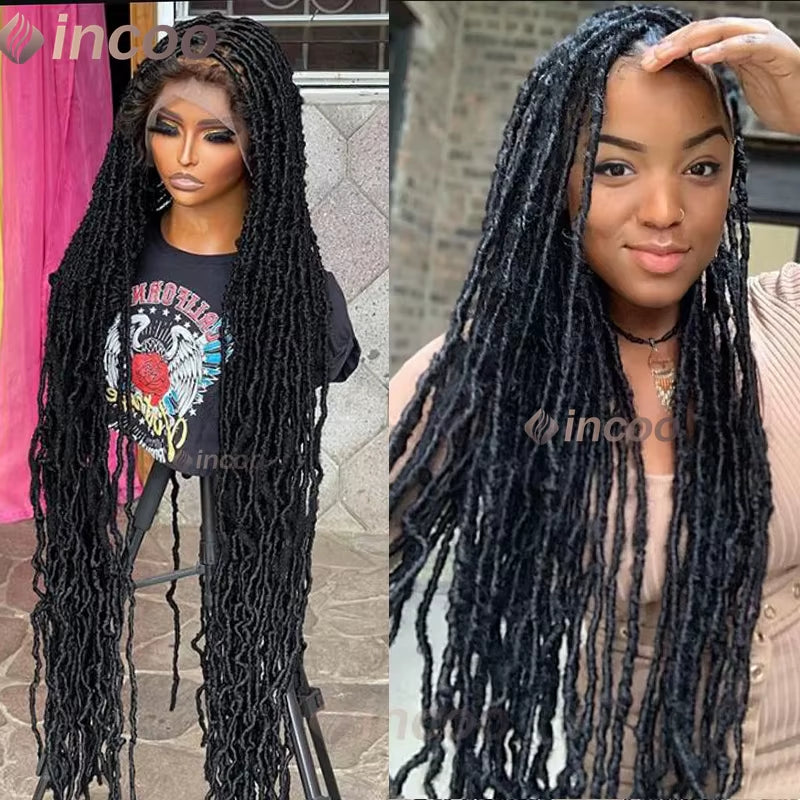 Long 40" Dreadlocks Braided Wigs Synthetic Full Lace Front Wigs Butterfly Locs Box Braids Wig for Black Women Twist Braided Wig