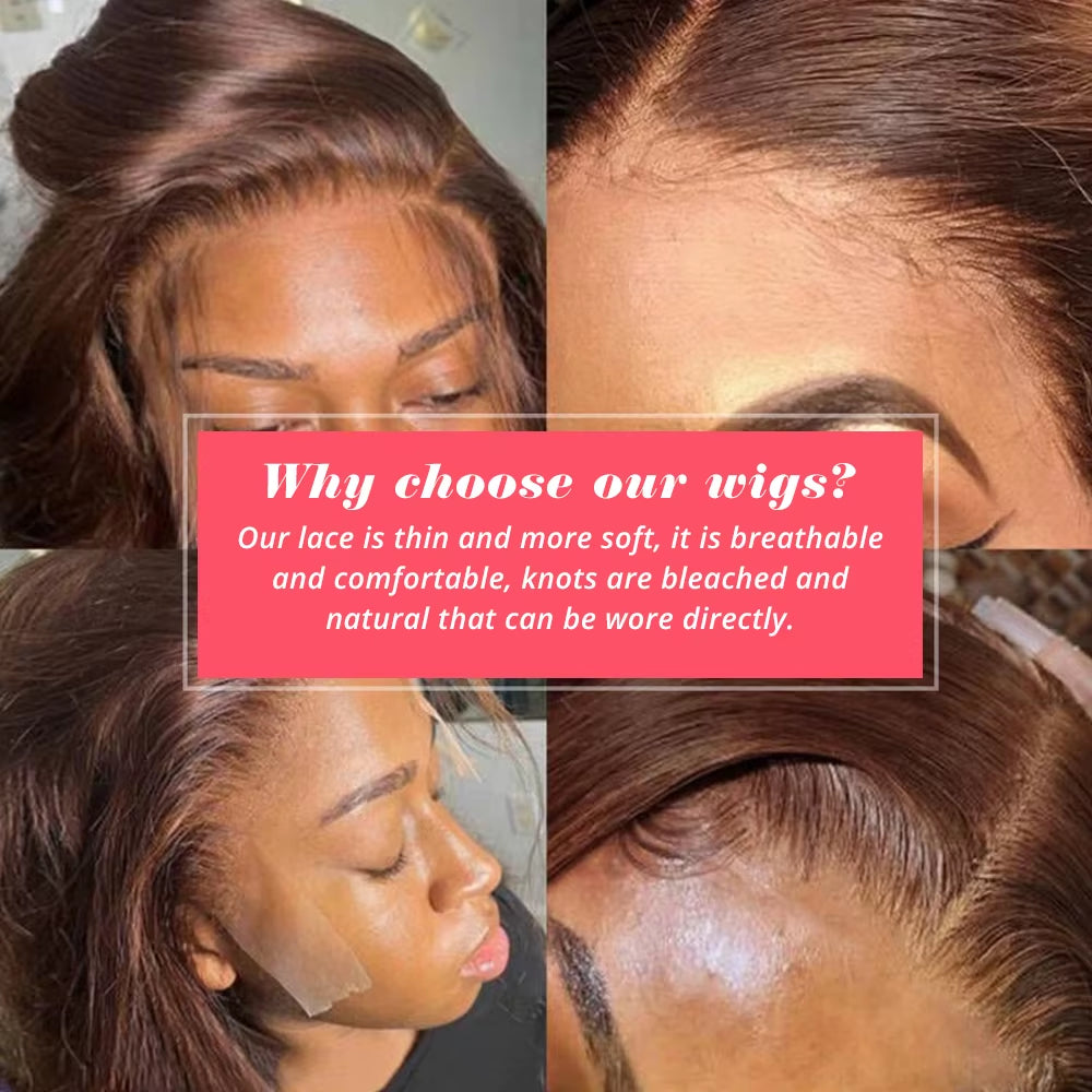 13X4 Lace Front Wig Bob Human Hair Brown Straight 180% Full Density HD Transparent Lace Frontal Wigs Bob Hair Lace Front Wig