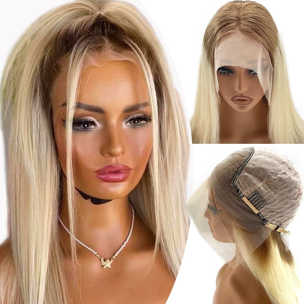 Ombre Bob Wig Human Hair 180% Density 13X4 Lace Front Wigs Pre-Plucked Highlights Wigs for Women 8 Inch