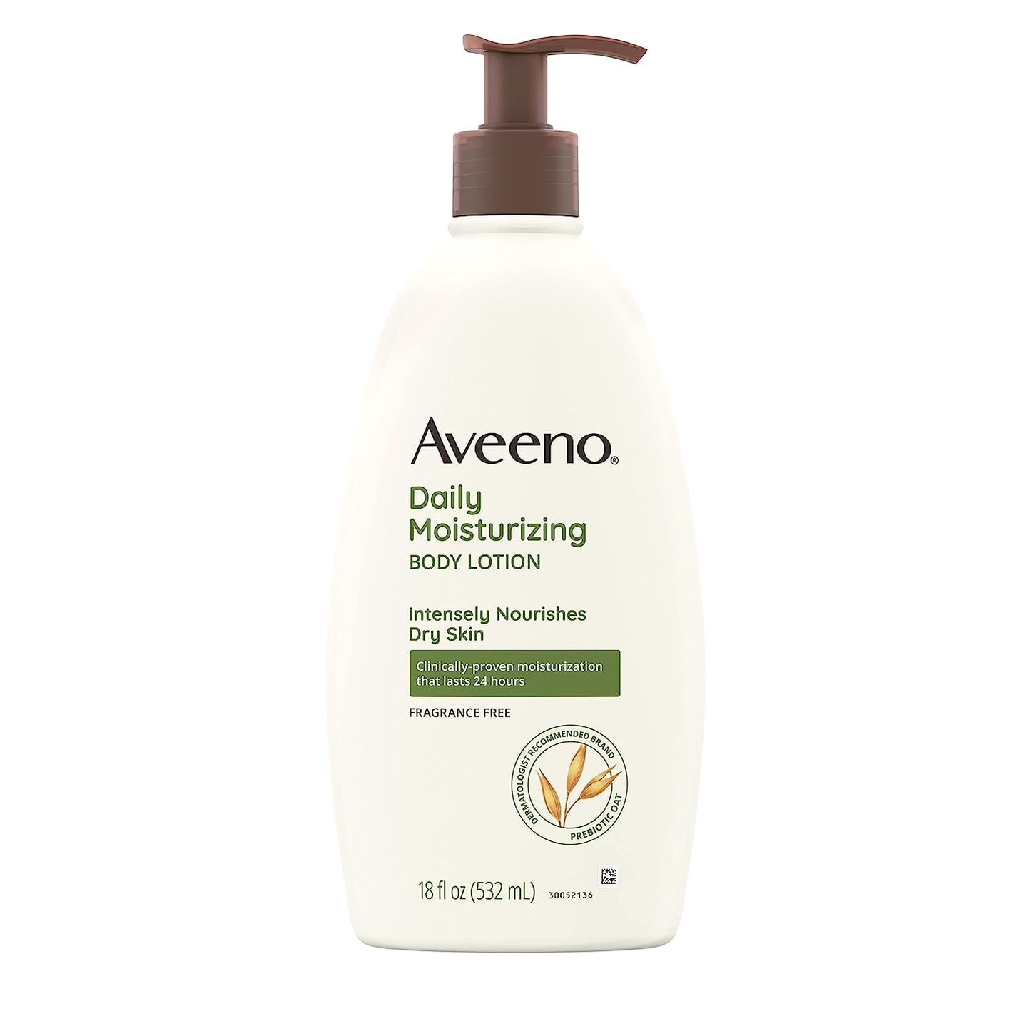Aveeno Daily Moisturizing Body Lotion for Dry and Sensitive Skin with Prebiotic Oat - Fragrance and Paraben Free, Non-Greasy, Non-Comedogenic, 48-Hour Hydration, 18 Fl Oz