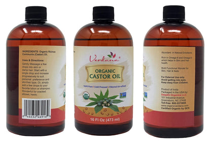 Verdana Organic Castor Oil – 16 Fl Oz Size – Cold Pressed, Unrefined, Hexane-Free – USDA Organic – Natural Moisturizer for Hair Growth, Eyelashes, Skin, Scalp & Castor Oil Packs