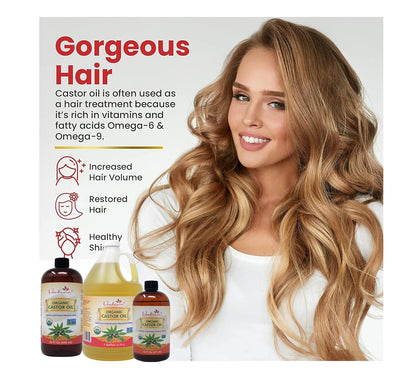 Verdana Organic Castor Oil – 16 Fl Oz Size – Cold Pressed, Unrefined, Hexane-Free – USDA Organic – Natural Moisturizer for Hair Growth, Eyelashes, Skin, Scalp & Castor Oil Packs