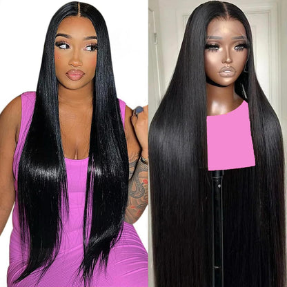 Violly 28 Inch 13X4 Lace Front Wigs Human Hair Straight HD Transparent Wigs for Women 180 Density Straight Lace Frontal Human Hair Wigs Pre Plcked with Baby Hair Natural Black