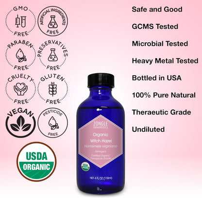 Organic, Witch Hazel – 100% Pure, Witch Hazel, for Face, Acne, Butt, Skin, Scalp, Hair, Body by Zongle Therapeutics, 4 OZ