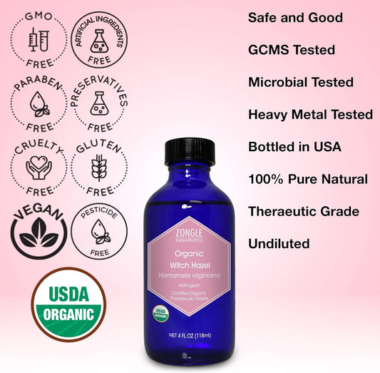 Organic, Witch Hazel – 100% Pure, Witch Hazel, for Face, Acne, Butt, Skin, Scalp, Hair, Body by Zongle Therapeutics, 4 OZ