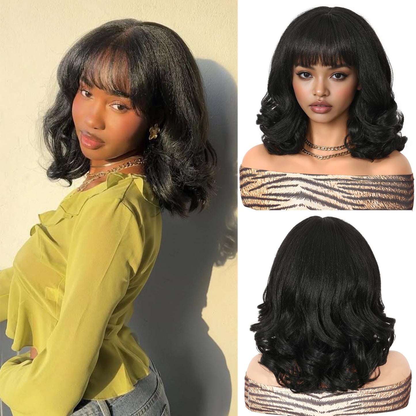 WIGER Yaki Texture Wavy Wig with Bangs