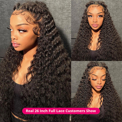 Deep Wave HD Full Lace Wigs Human Hair Transparent Lace Frontal Wigs Pre Plucked