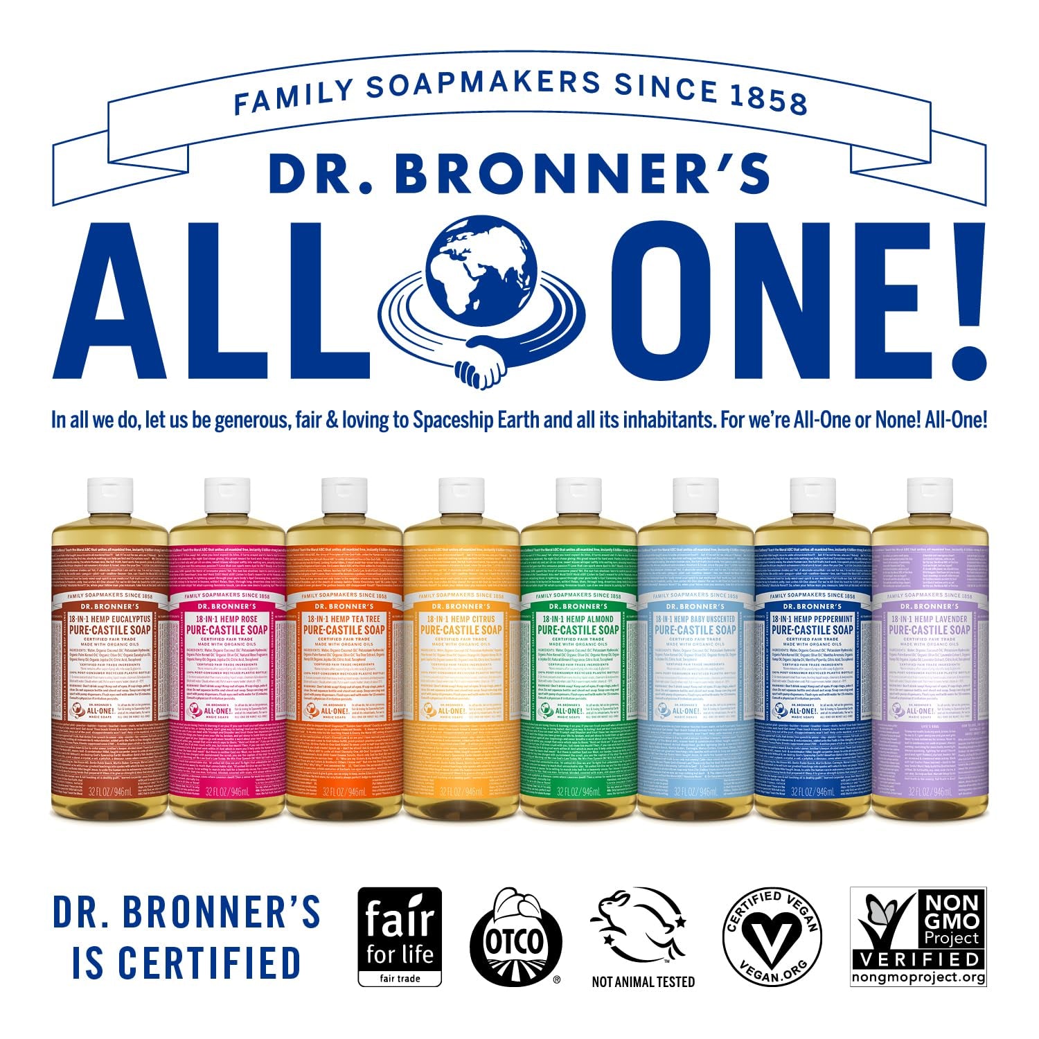 Dr. Bronner'S Magic Soap-Pure-Castile Liquid Soap (Citrus, 32 Ounce, 2-Pack)-Regenerative Organic Certified Oils, 18-In-1 Uses: Body, Hair, Laundry, Pets & Dishes, Concentrated, Vegan, Non-Gmo