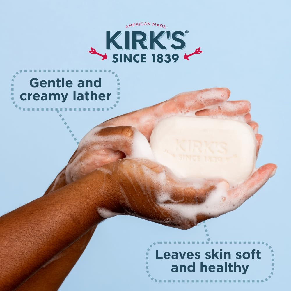 Kirk'S Castile Bar Soap for Men, Women & Children - Made with Premium Coconut Oil, Sensitive Skin Formula- Vegan & Non GMO- Fragrance Free- 4 Oz. Bars 6 Pack