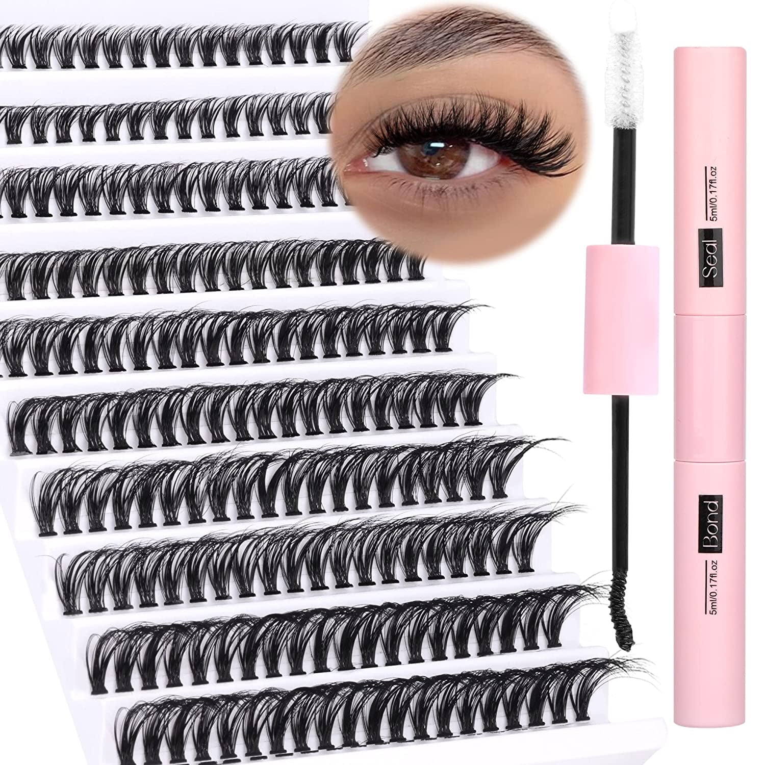 Lash Extension Kit Full Lash Clusters Kit 280Pcs Volume Eyelash Extension Kit 100D/150D 2 Styles Eyelash Clusters Kit Bond and Seal Lash Glue with Tweezers Thick Individual Lashes Kit by Ruairie