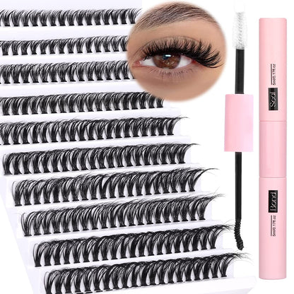 Lash Extension Kit Full Lash Clusters Kit 280Pcs Volume Eyelash Extension Kit 100D/150D 2 Styles Eyelash Clusters Kit Bond and Seal Lash Glue with Tweezers Thick Individual Lashes Kit by Ruairie