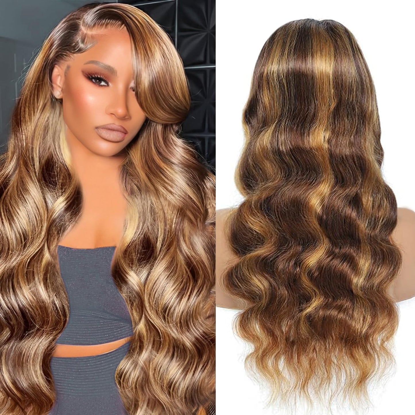 Ombre Lace Front Wig Human Hair 4/27 13X4 HD Body Wave Highlight Lace Front Wig Human Hair Pre Plucked with Baby Hair 180% Density Glueless Lace Front Wigs Human Hair 20Inch